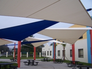 Image of shade sails over picnic tables